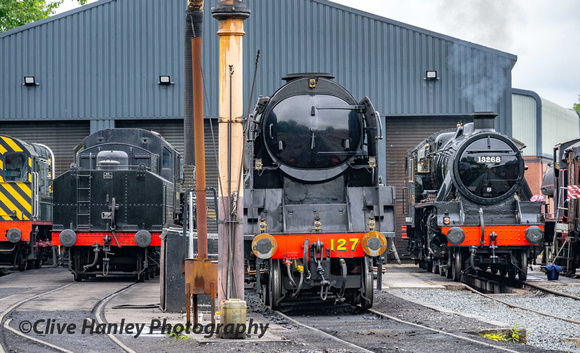 The line-up outside the Bridgnorth depot. 43106, 34027 & 42968