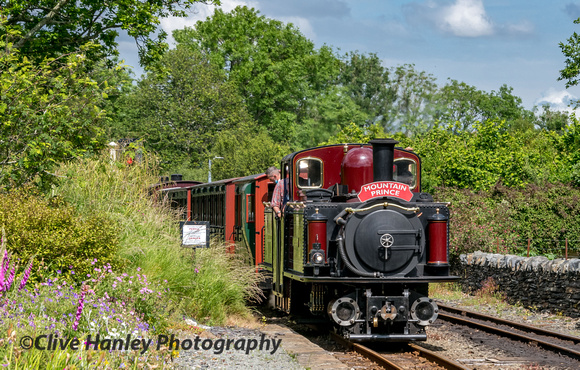 The downhill train was headed by another Fairlie loco, no. 10 "Merddyn Emrys"