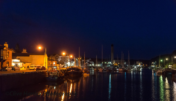 Peel harbour at night.