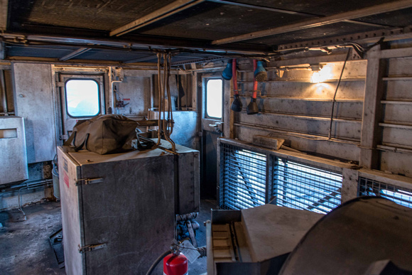 The rear room of the locomotive with the huge radiators in the roof.