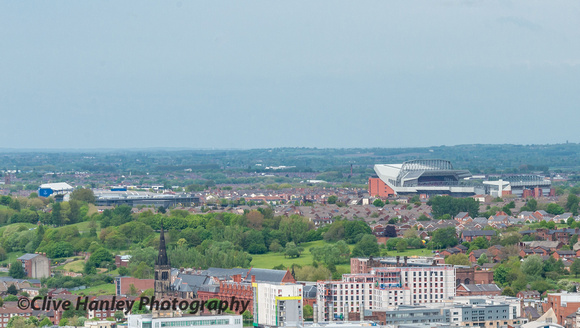 The two football stadia - Everton's Goodison Park on the left and Liverpool's Anfield.