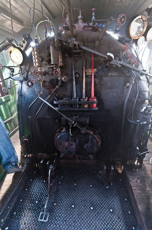 A general view of the loco backplate showing the foot operated firebox door opener.