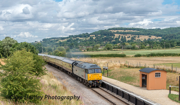 At Hayles Abbey halt Class 47 no 47376 powers through. Certainly the most exciting pass of the day.