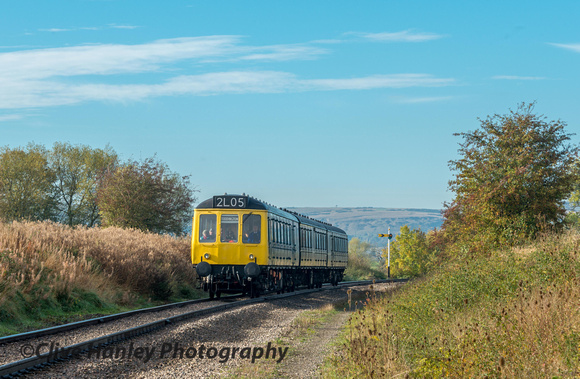 The DMU approaches Hayles Abbey with the first train of the day from Cheltenham.