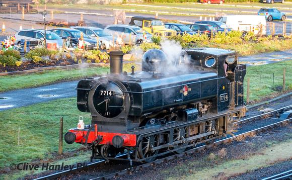 Next to arrive was pannier tank loco no 7714. It also headed over to the column.