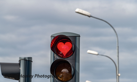 Red Heart stop signals. A friendly gesture