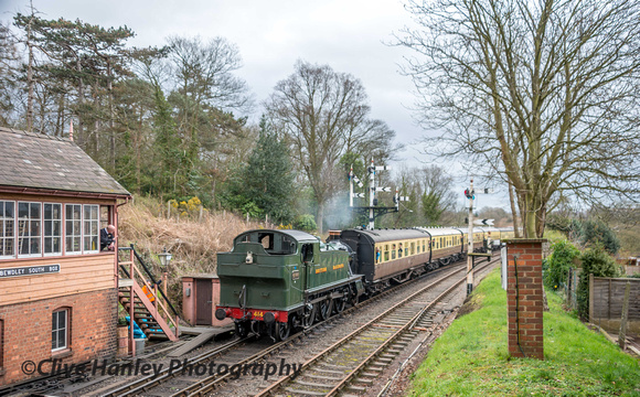 Didcot's 2-6-2 Prairie tank loco no 4144 approaches Bewdley with the first full train of the day and it was rammed full.