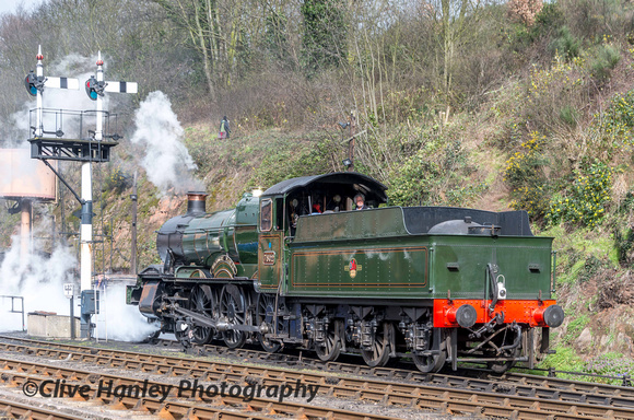 In a welcome spell of sunshine the immaculately prepared 7802 Bradley Manor sets off from The Rock