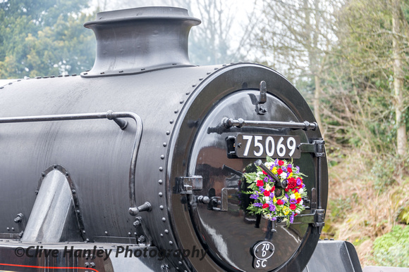 The wreath was being carried in tribute to Ron Gardner, who was heavily involved with work on the locomotive.