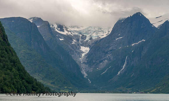A zoom shot of the Briksdal glacier