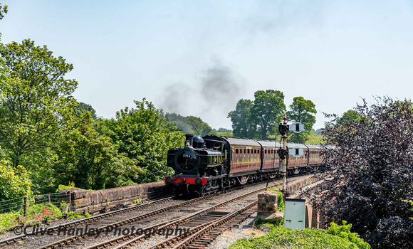 I walked back to Bewdley and caught this shot of no 7714 arriving over the viaduct.