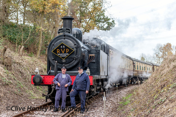 Driver Cliff Perry & fireman Simon Cheeseman pose in front of their train at Nunckley Hill prior to departure.