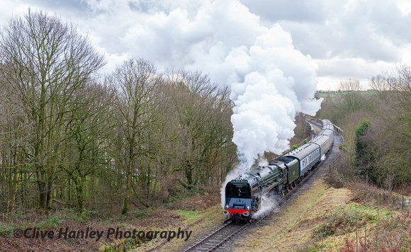 71000 Duke of Gloucester heads north from Summerseat.