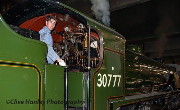 A somewhat startled Alistair Meanley on the footplate.