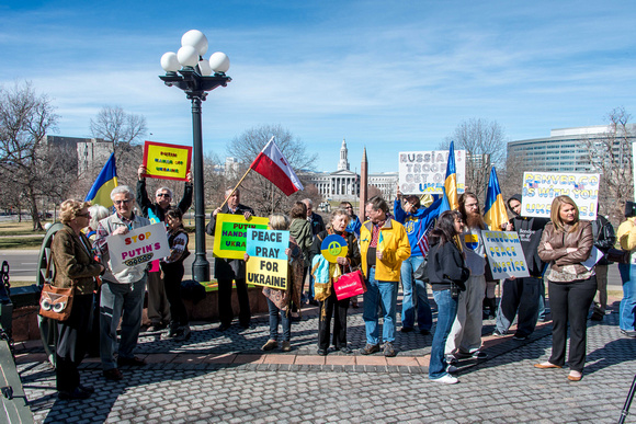A small demo was underway outside the Capitol Building against the invasion of Ukraine by Russia.