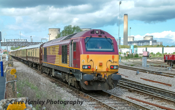 Class 67 no 67012 brigs up the rear as the train departs Didcot.
