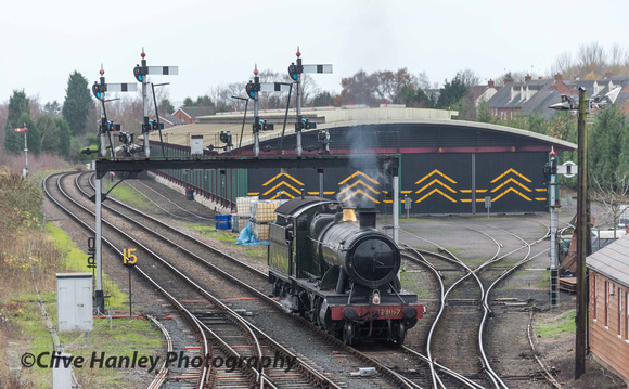 Meanwhile GWR 2-8-0 no 2857 arrives from Bewdley depot light engine