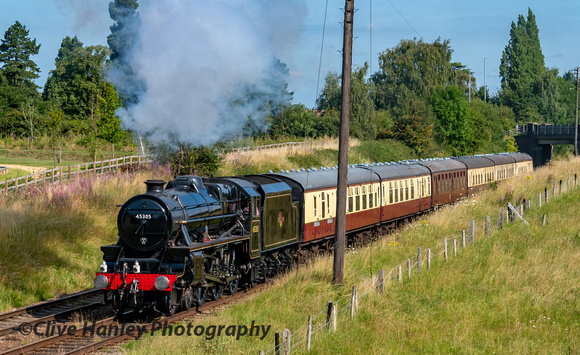 Stanier Black 5 no 45305 approaches Woodthorpe Bridge with the empty coaching stock.