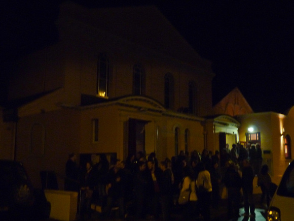 The crowd disperses after the gig into the silence of the deserted seaside town.