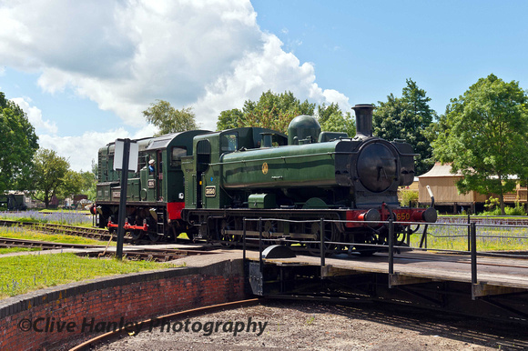 The diesel shunter appeared propelling 0-6-0T no 3650 towards the turntable.