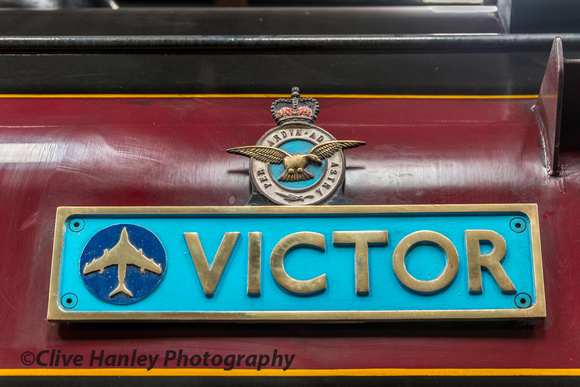 The nameplate for Victor. Its sister loco was named Vulcan.