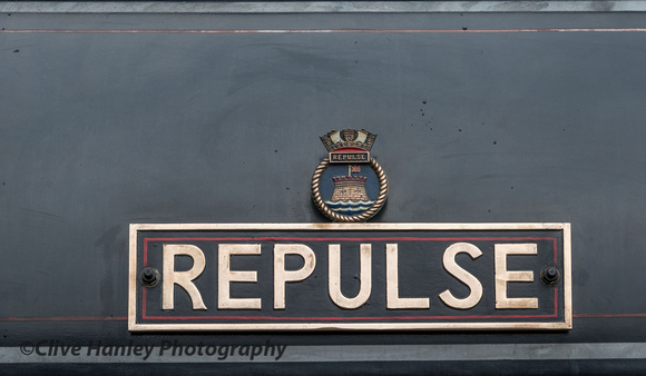 Repulse nameplate. Named after a WWII ship.