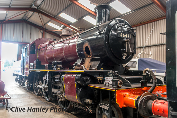 Ivatt mogul 2-6-0 no 46441 sits in the shed.