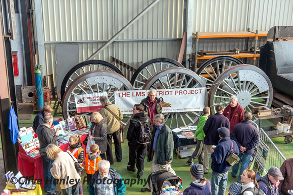 Inside the works the LMS Patriot group had set up their stall with the newly cast wheels behind.