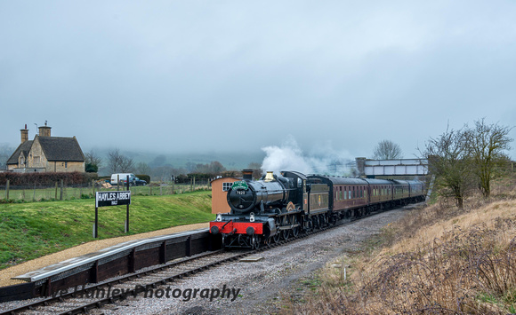 The second train that departed Cheltenham at 9.40am passes through Hayles Abbey Halt hauled by 7820 Dinmore Manor