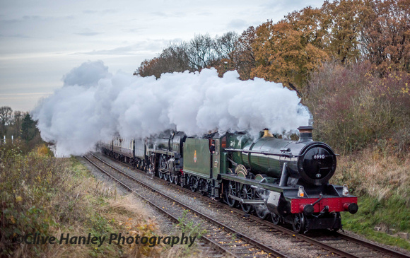 The 2nd double-header of the day with 6990 & 70013 but somewhat spoiled by the wind blowing the steam down.