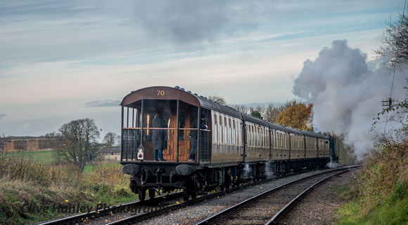 A move to Kinchley Lane bridge now and 6990 Witherlack Hall takes the dining train back towards Loughborough.