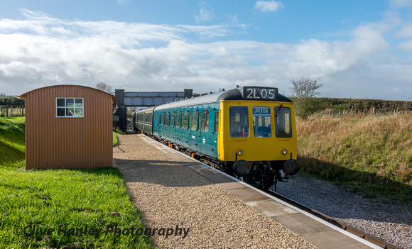 The DMU arrives at the new Hayles Abbey halt with the 11.55 from Winchcombe