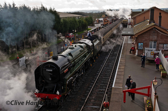 70000 Britannia stands at Bishops Lydeard with the 9.05am 1st train of the gala to Minehead