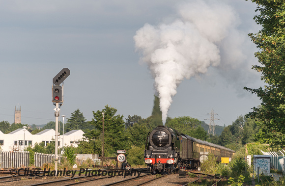 Stanier Princess Coronation Pacific no. 46233 Duchess of Sutherland crests the rise from Warwick...
