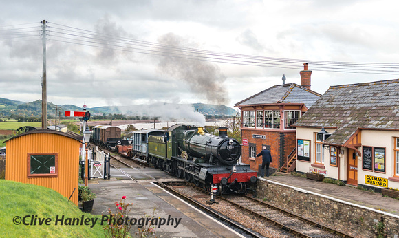 Collett Manor Class 4-6-0 no 7828 Odney Manor arrives at Blue Anchor on a footplate experience trip.