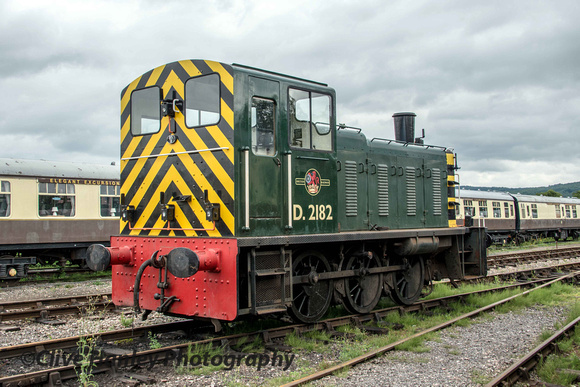 The carriage works shunter D2182 stands outside the shed at Winchcombe