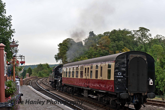 The Ivatt 2-6-0 no 46443 was on a driver experience task at bewdley station. The train is running through the station to reach platform 1
