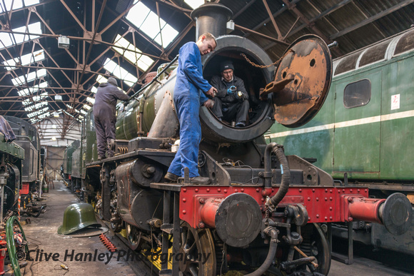 The boiler cladding was being removed from 46521 for its annual insurance inspection.