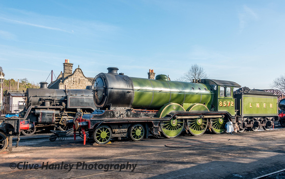 Holden inside cylinder 4-6-0 no 61572 (running as LNER 8572) has arrived for next months gala. 80072 is beyond.