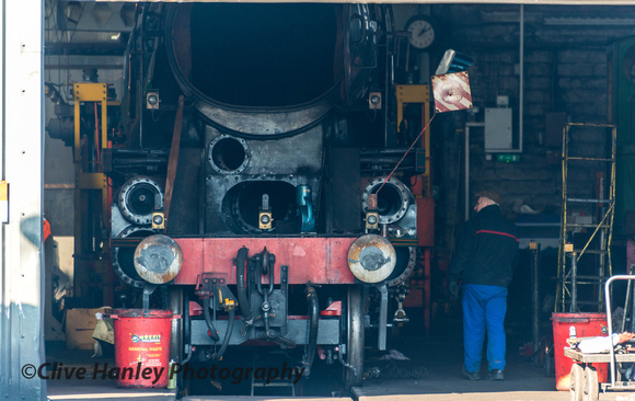 Through the works door Bulleid Pacific no 34027 Taw Valley receives a valve and piston overhaul.
