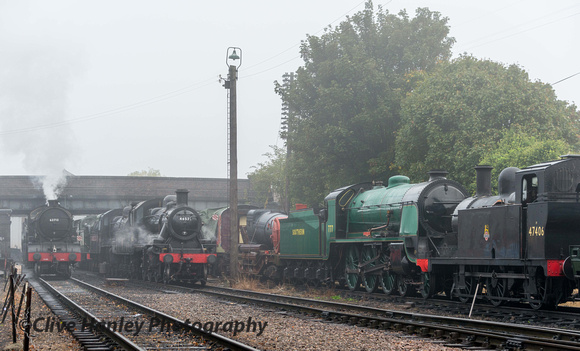 From the left - 62712, 69523 (as 1744), 78019, 46521, 4953 Pitchford Hall (boiler), 30777 Sir Lamiel, 47406