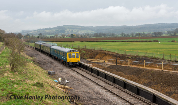 The DMU passes through the new station at Hayles Abbey Halt.