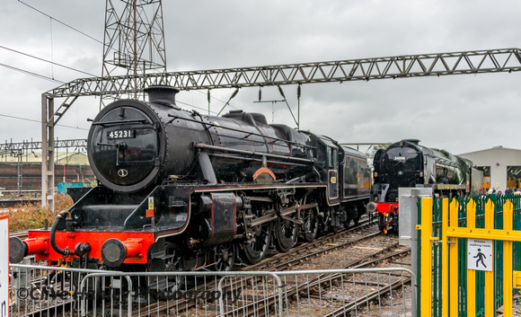 How NOT to display your locomotives. Stanier Black 5 no. 45231 up against the fence.