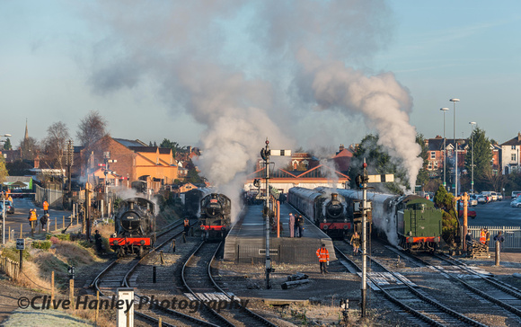 A busy scene at Kidderminster with 4 locos in steam.