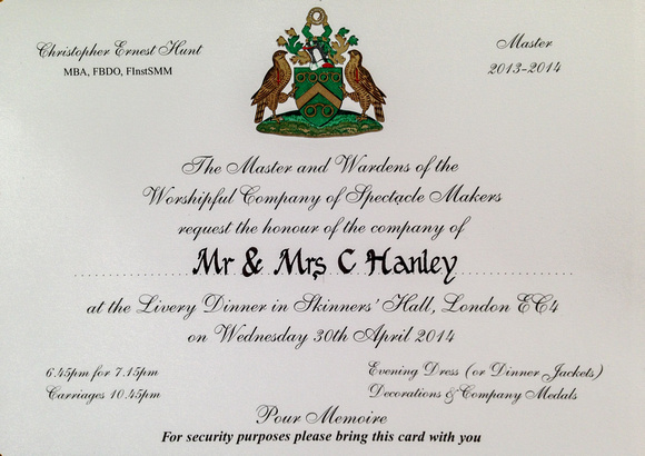 The invitation for the evenings event.