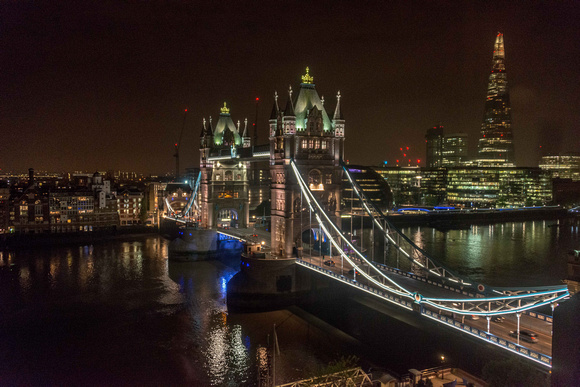 Tower Bridge at night.