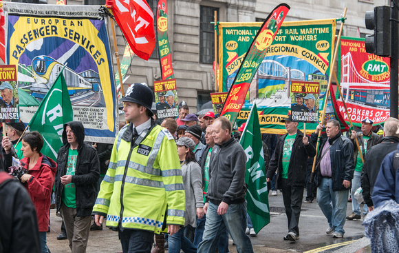 A union led protest march was heading for Trafalgar Square.