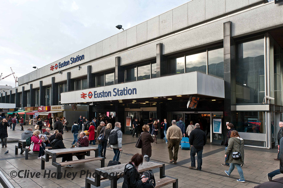The frontage of Euston is a cluttered mess of scruffy cafes and 60's concrete.