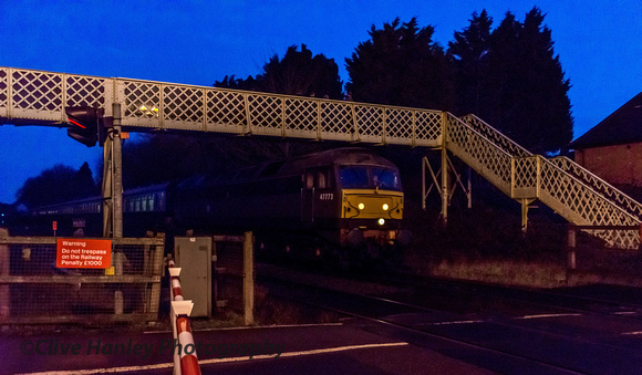7.35am.Bentley Heath crossing as the ecs move is hauled by 47773 (D1755)