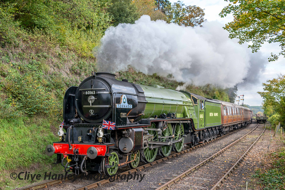 60163 Tornado accelerates away from Bewdley with the 3.40 from Kidderminster